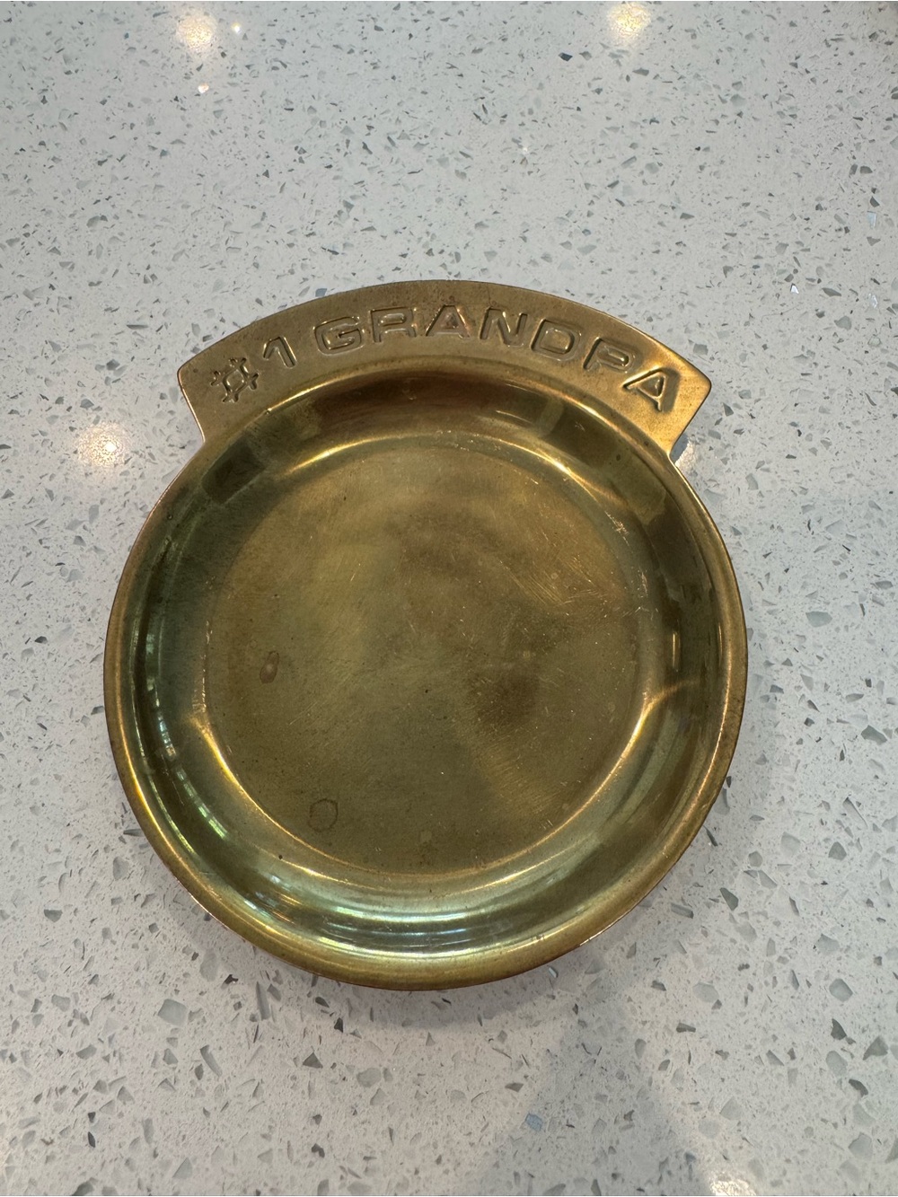 Vintage Brass “#1 Grandpa” Pocket Change Dish – Keepsake Trinket Tray